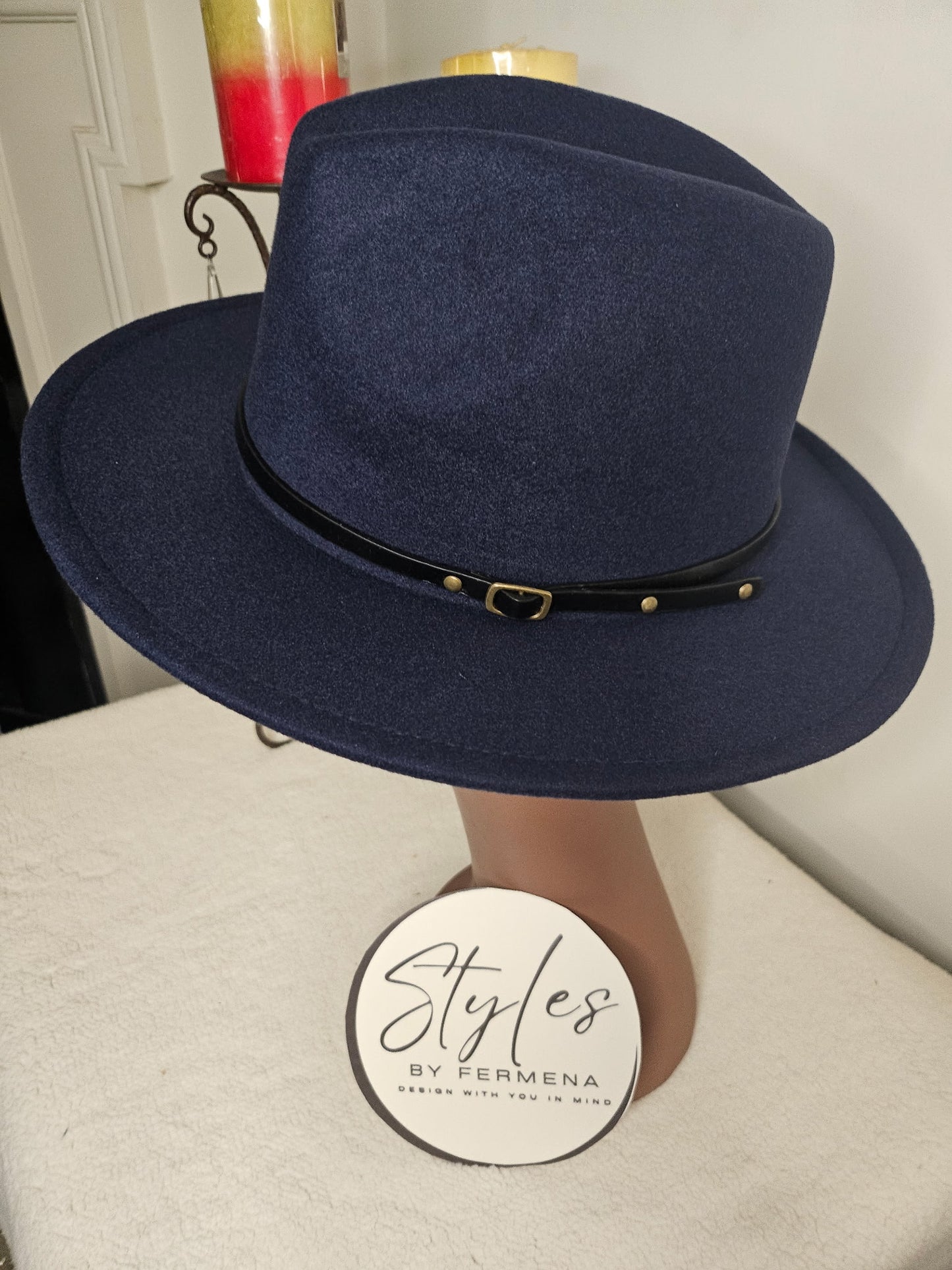 Wide Brim Fedora (Navy)
