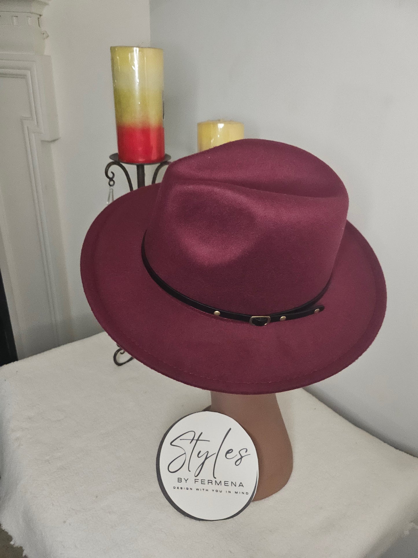 Wide Brim Fedora (Burgandy)
